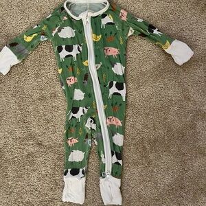 Little sleepies newborn Green Farm Animal Print sleeper. 2nd owner. Small stain
